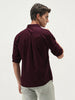 Men's Maroon Cotton Full Sleeve Regular Fit Casual Solid Slub Shirt with Spread Collar