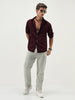 Men's Maroon Cotton Full Sleeve Regular Fit Casual Solid Slub Shirt with Spread Collar