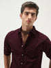 Men's Maroon Cotton Full Sleeve Regular Fit Casual Solid Slub Shirt with Spread Collar