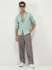 Men's Mint Cotton Full Sleeve Regular Fit Casual Solid Slub Shirt with Spread Collar