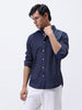 Men's Navy Cotton Full Sleeve Regular Fit Casual Solid Slub Shirt with Spread Collar