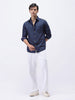 Men's Navy Cotton Full Sleeve Regular Fit Casual Solid Slub Shirt with Spread Collar