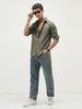 Men's Olive Cotton Full Sleeve Regular Fit Casual Solid Slub Shirt with Spread Collar
