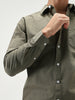 Men's Olive Cotton Full Sleeve Regular Fit Casual Solid Slub Shirt with Spread Collar