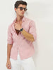 Men's Pink Cotton Full Sleeve Regular Fit Casual Solid Slub Shirt with Spread Collar