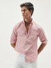 Men's Pink Cotton Full Sleeve Regular Fit Casual Solid Slub Shirt with Spread Collar