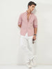 Men's Pink Cotton Full Sleeve Regular Fit Casual Solid Slub Shirt with Spread Collar