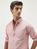 Men's Pink Cotton Full Sleeve Regular Fit Casual Solid Slub Shirt with Spread Collar