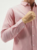 Men's Pink Cotton Full Sleeve Regular Fit Casual Solid Slub Shirt with Spread Collar