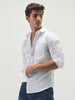 Men's White Cotton Full Sleeve Regular Fit Casual Solid Slub Shirt with Spread Collar