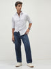 Men's White Cotton Full Sleeve Regular Fit Casual Solid Slub Shirt with Spread Collar