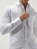 Men's White Cotton Full Sleeve Regular Fit Casual Solid Slub Shirt with Spread Collar