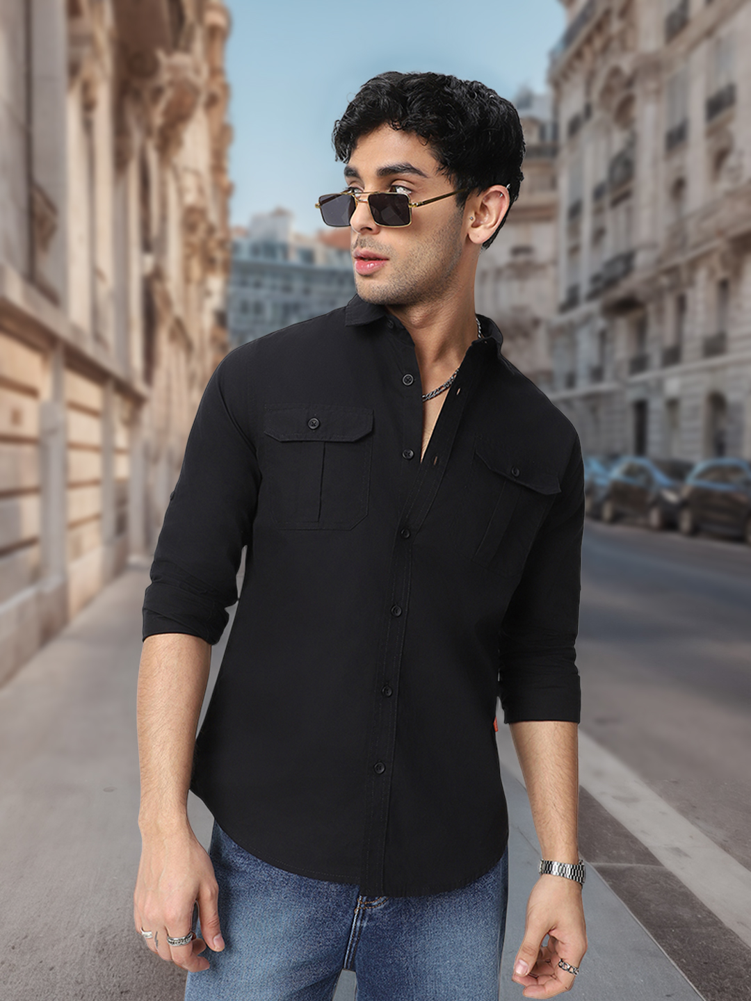 Men's Black Cotton Full Sleeve Regular Fit Casual Solid Shirt