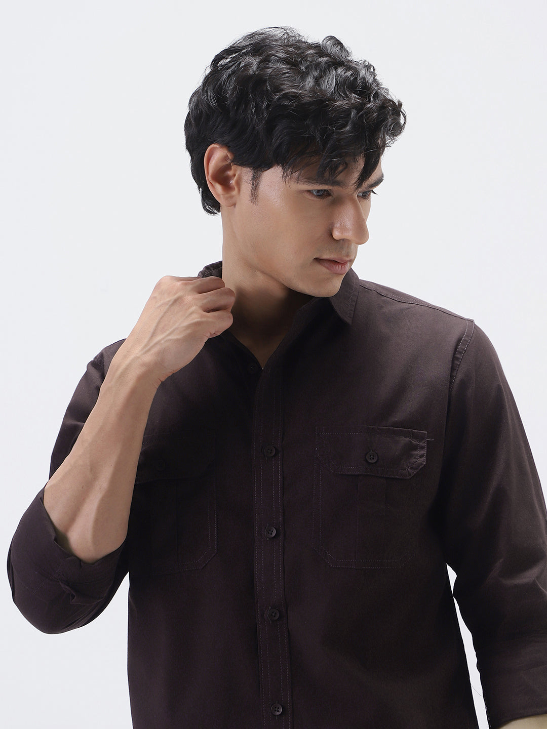 Men's Cocoa Cotton Full Sleeve Regular Fit Casual Solid Shirt