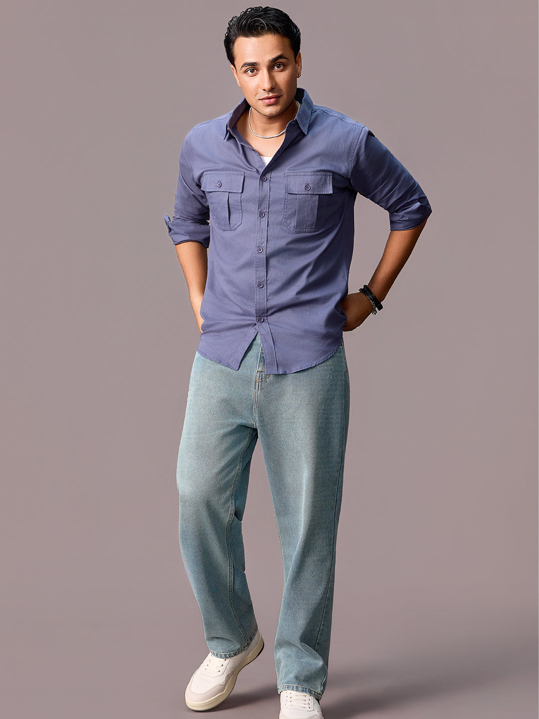 Men's Dark Grey Cotton Full Sleeve Regular Fit Casual Solid Shirt