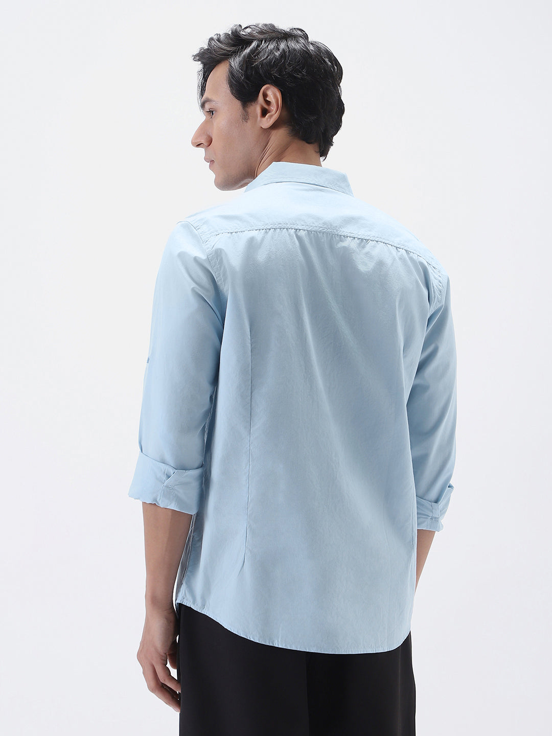 Men's Light Blue Cotton Full Sleeve Regular Fit Casual Solid Shirt