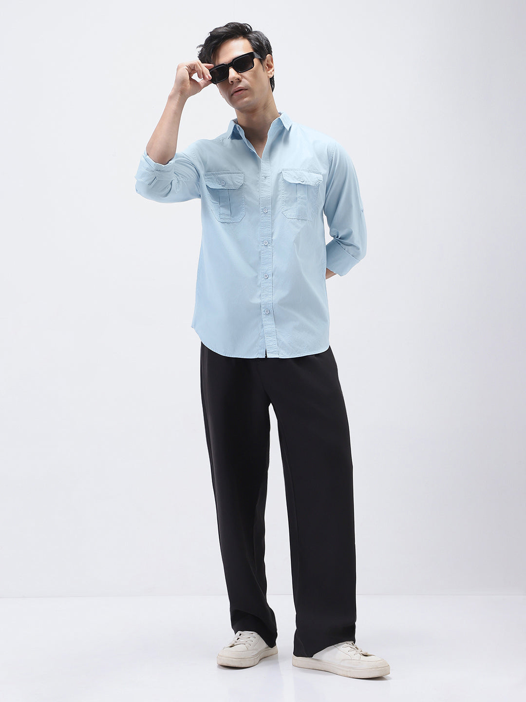 Men's Light Blue Cotton Full Sleeve Regular Fit Casual Solid Shirt