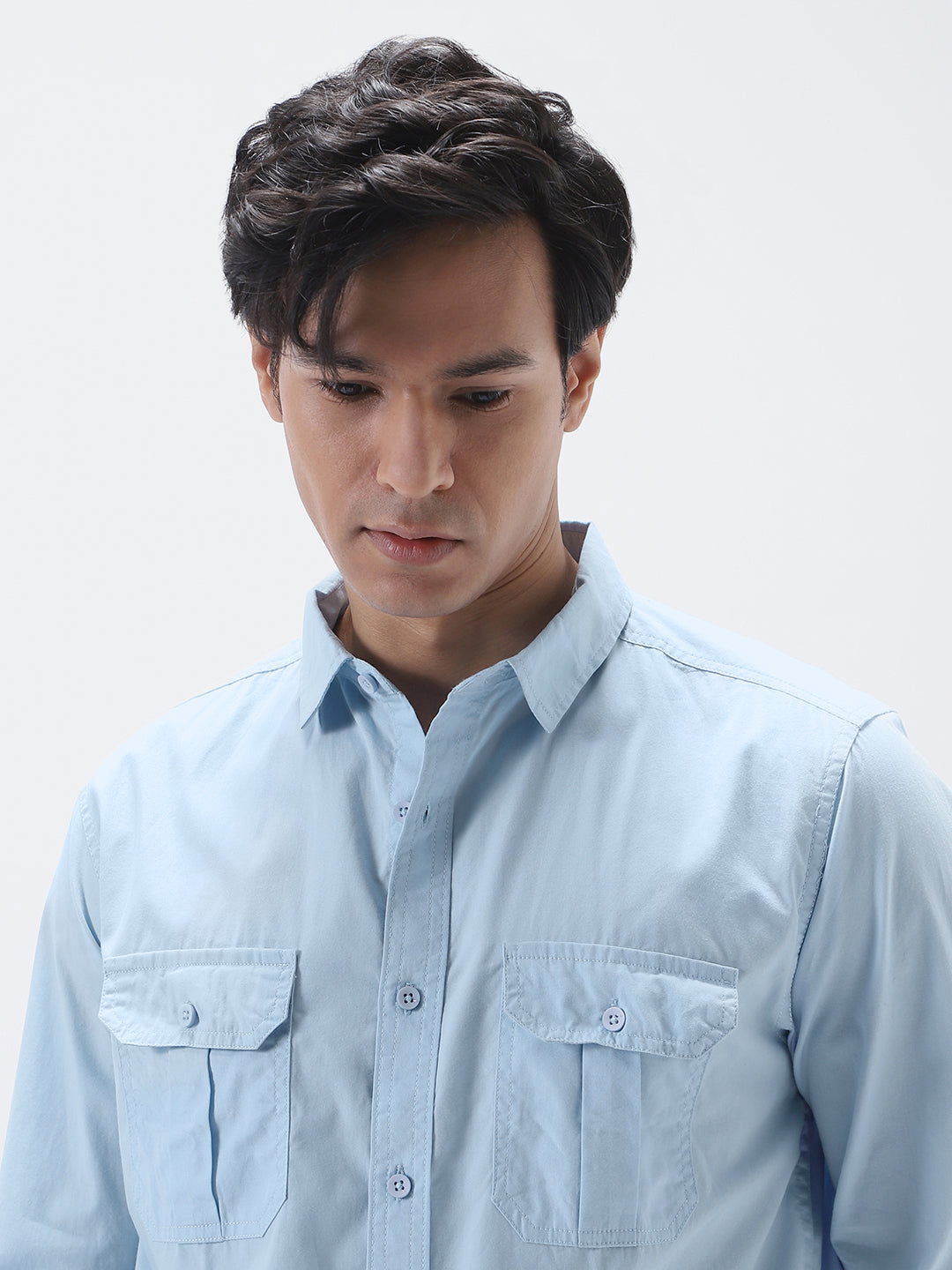 Men's Light Blue Cotton Full Sleeve Regular Fit Casual Solid Shirt