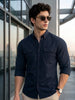 Men's Navy Cotton Full Sleeve Regular Fit Casual Solid Shirt