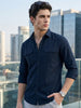 Men's Navy Cotton Full Sleeve Regular Fit Casual Solid Shirt