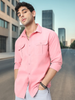 Men's Pink Cotton Full Sleeve Regular Fit Casual Solid Shirt