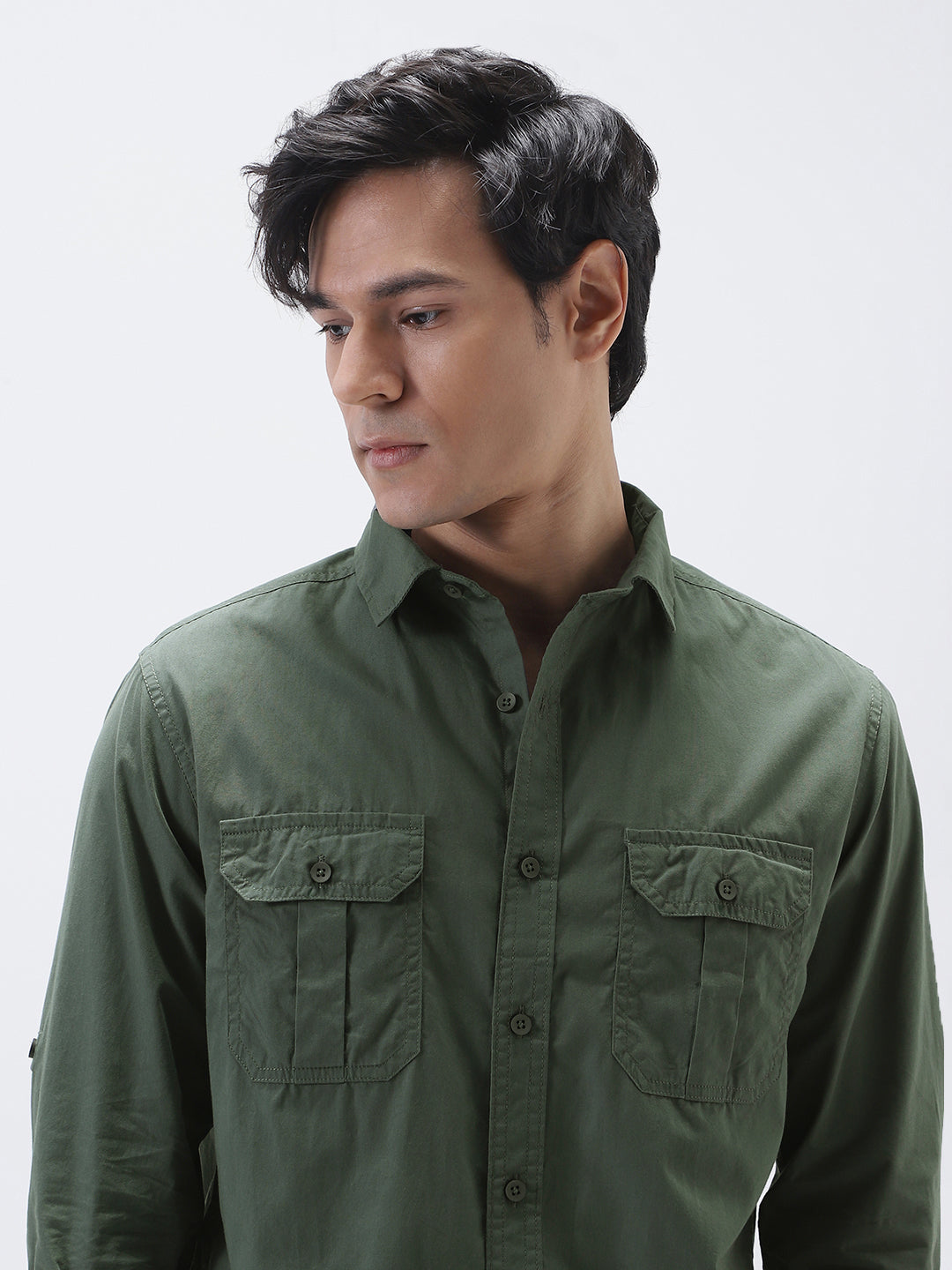Men's Sage Green Cotton Full Sleeve Regular Fit Casual Solid Shirt