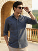 Men's Slate Blue Cotton Full Sleeve Regular Fit Casual Solid Shirt