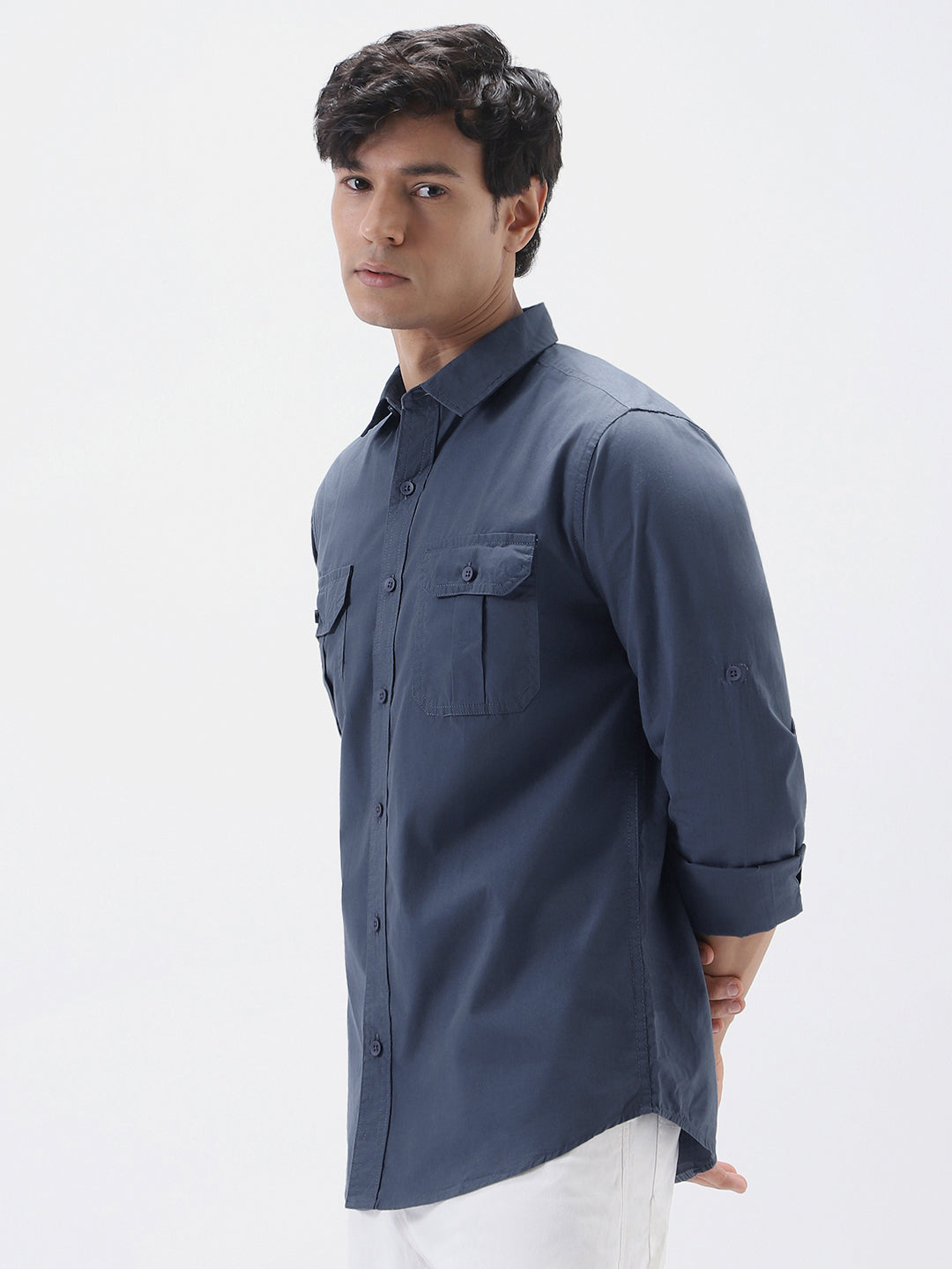 Men's Slate Blue Cotton Full Sleeve Regular Fit Casual Solid Shirt