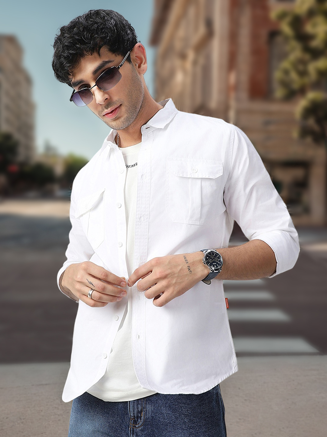 Men's White Cotton Full Sleeve Regular Fit Casual Solid Shirt