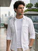 Men's White Cotton Full Sleeve Regular Fit Casual Solid Shirt