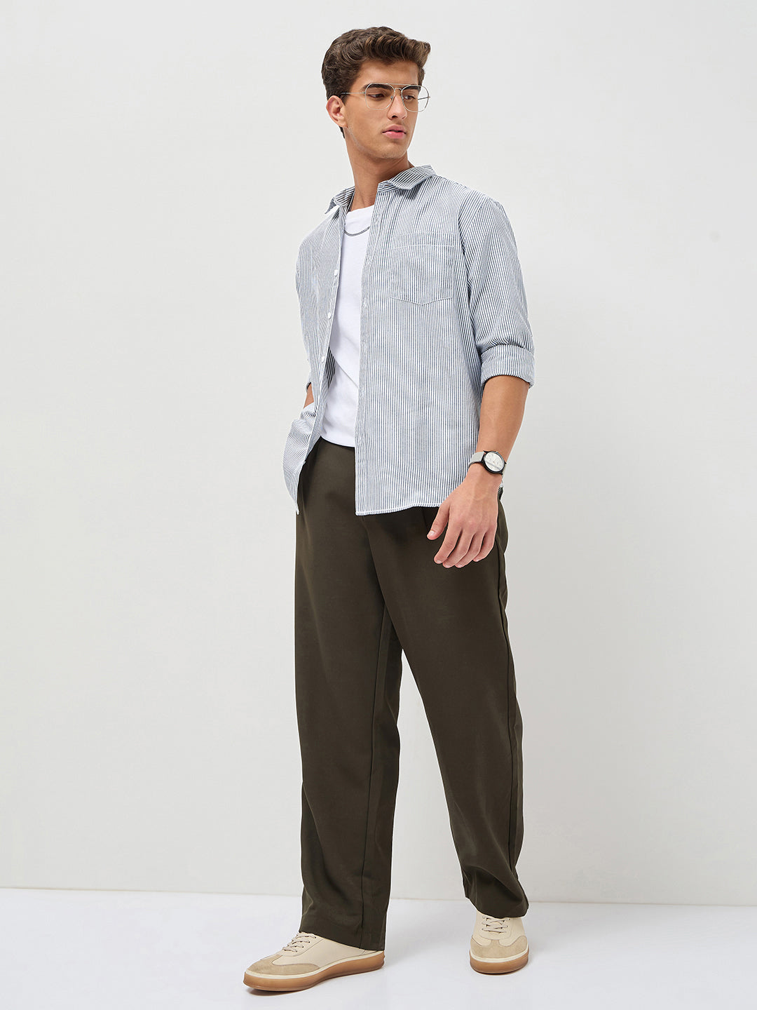 Men's Dark Blue Cotton Full Sleeve Regular Fit Casual Striped Shirt