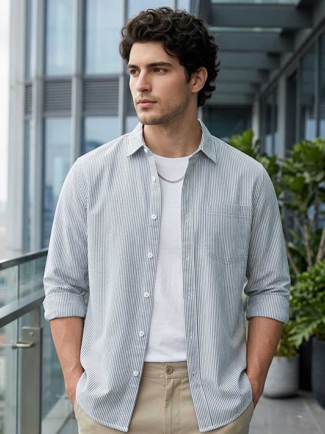Men's Dark Blue Cotton Full Sleeve Regular Fit Casual Striped Shirt