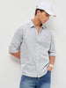 Men's Light Grey Cotton Full Sleeve Regular Fit Casual Striped Shirt