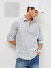 Men's Light Grey Cotton Full Sleeve Regular Fit Casual Striped Shirt