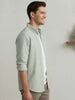 Men's Light Olive Cotton Full Sleeve Regular Fit Casual Striped Shirt