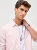 Men's Light Pink Cotton Full Sleeve Regular Fit Casual Striped Shirt