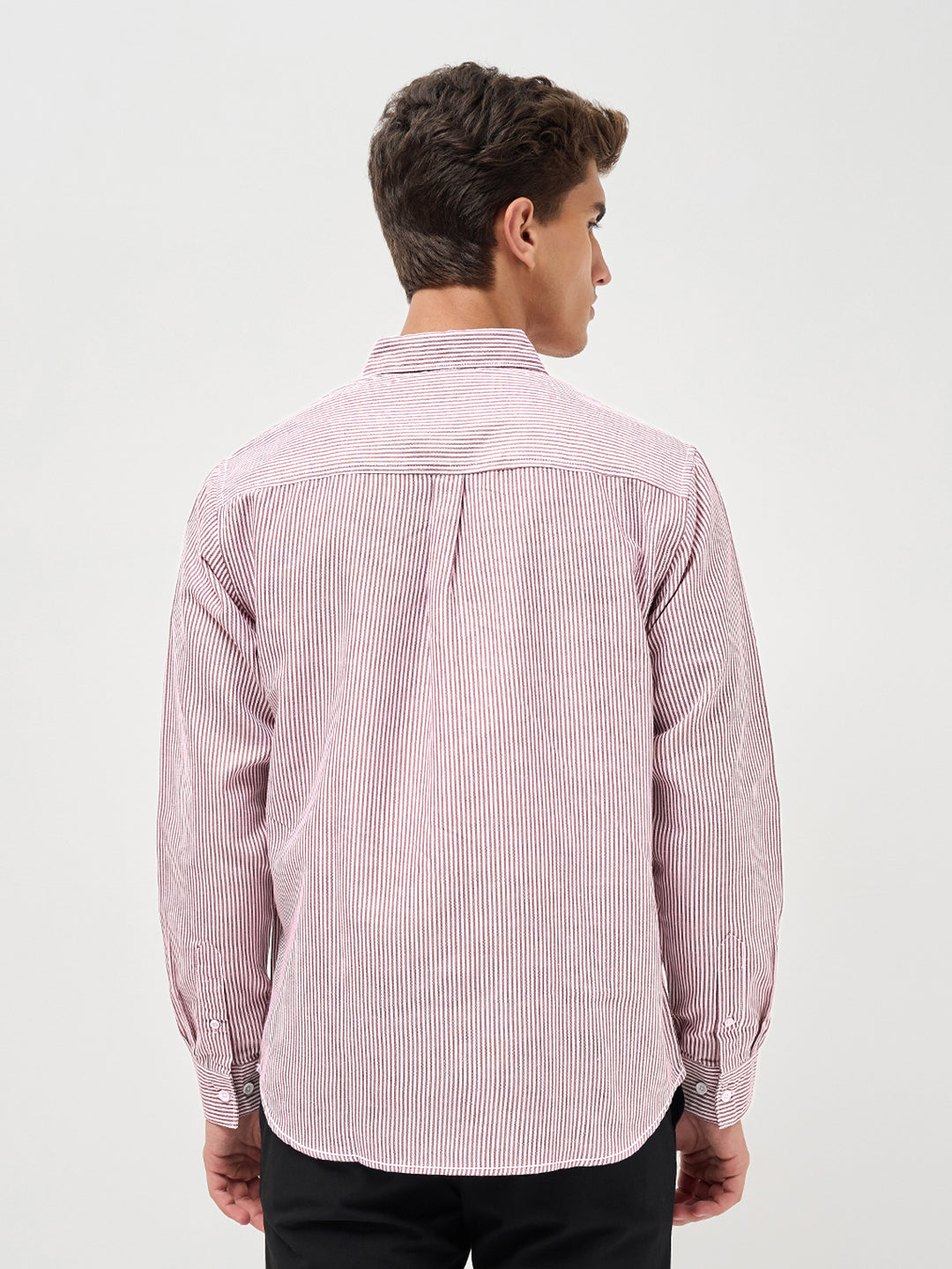 Men's Maroon Cotton Full Sleeve Regular Fit Casual Striped Shirt