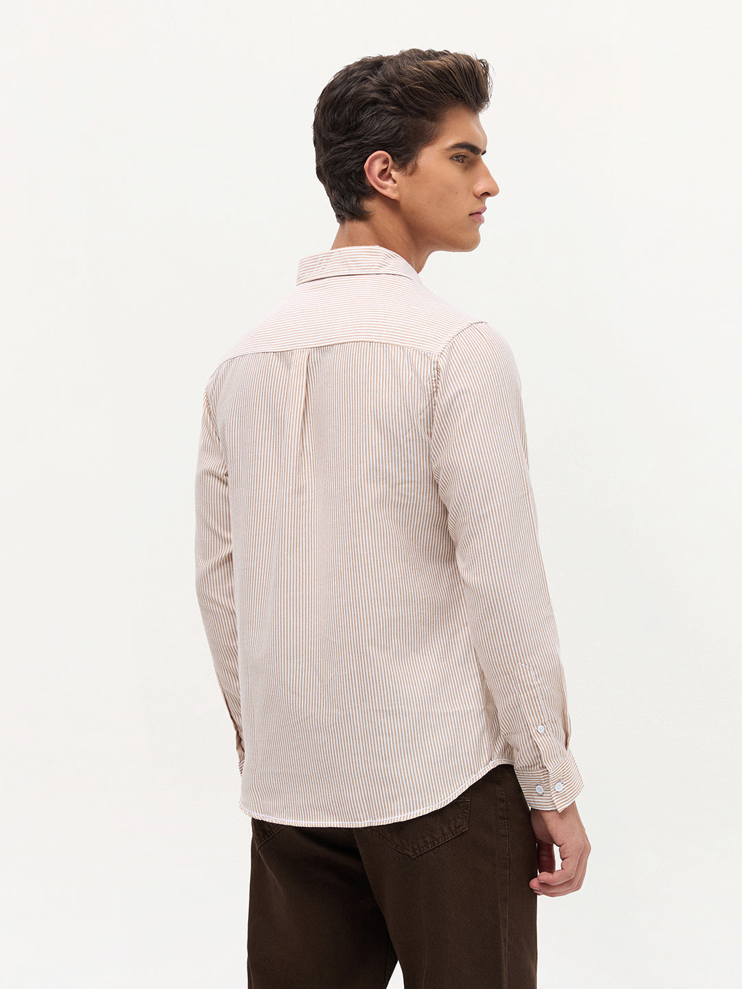 Men's Pumpkin Spice Cotton Full Sleeve Regular Fit Casual Striped Shirt