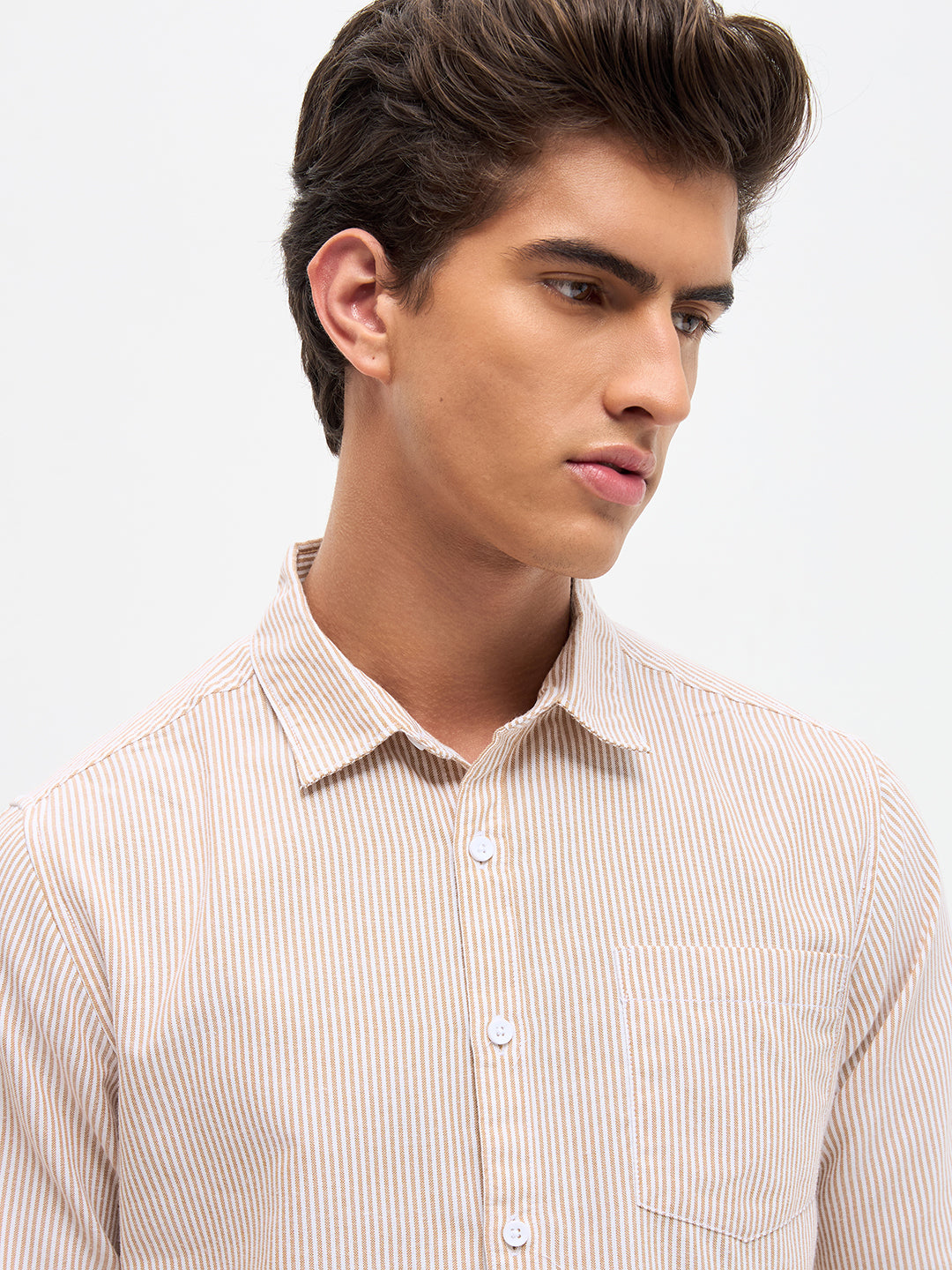 Men's Pumpkin Spice Cotton Full Sleeve Regular Fit Casual Striped Shirt