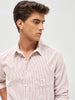 Men's Rust Cotton Full Sleeve Regular Fit Casual Striped Shirt