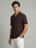 Men's Brown Cotton Half Sleeve Oversized Fit Textured Shirt with Cuban Collar