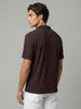 Men's Brown Cotton Half Sleeve Oversized Fit Textured Shirt with Cuban Collar