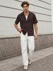 Men's Brown Cotton Half Sleeve Oversized Fit Textured Shirt with Cuban Collar