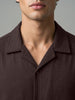Men's Brown Cotton Half Sleeve Oversized Fit Textured Shirt with Cuban Collar