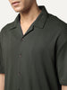 Men's Dark Grey Cotton Half Sleeve Oversized Fit Textured Shirt with Cuban Collar