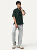Men's Dark Green Cotton Half Sleeve Oversized Fit Textured Shirt with Cuban Collar