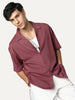Men's Light Maroon Cotton Half Sleeve Oversized Fit Textured Shirt with Cuban Collar