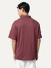 Men's Light Maroon Cotton Half Sleeve Oversized Fit Textured Shirt with Cuban Collar