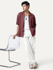 Men's Light Maroon Cotton Half Sleeve Oversized Fit Textured Shirt with Cuban Collar