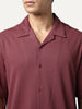 Men's Light Maroon Cotton Half Sleeve Oversized Fit Textured Shirt with Cuban Collar